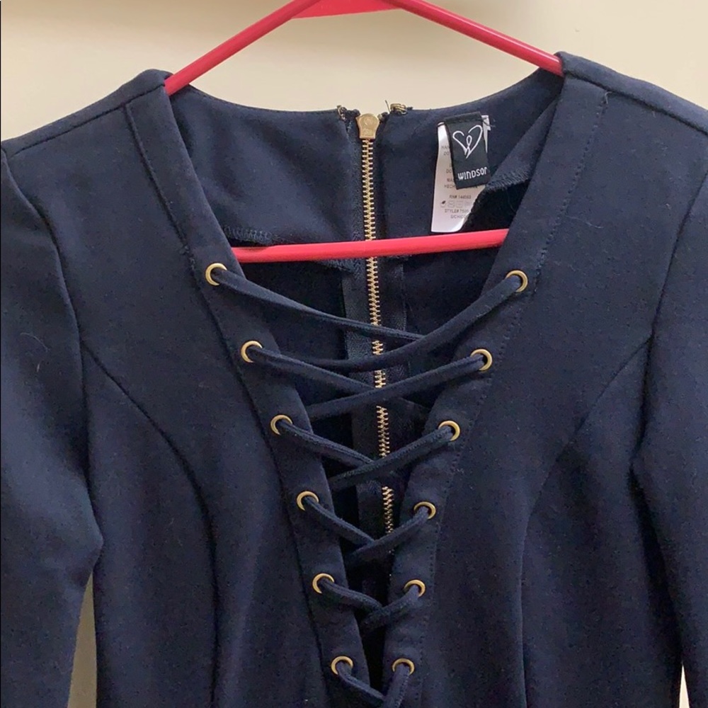 navy blue lace up dress